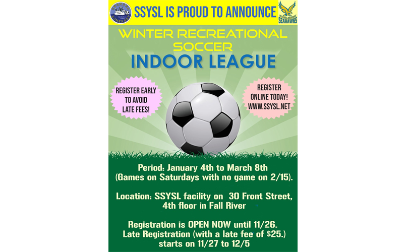 SSYSL Winter Indoor Recreational Soccer Registration is OPEN